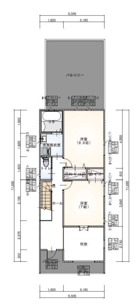 縦長ガレージハウス間取り図