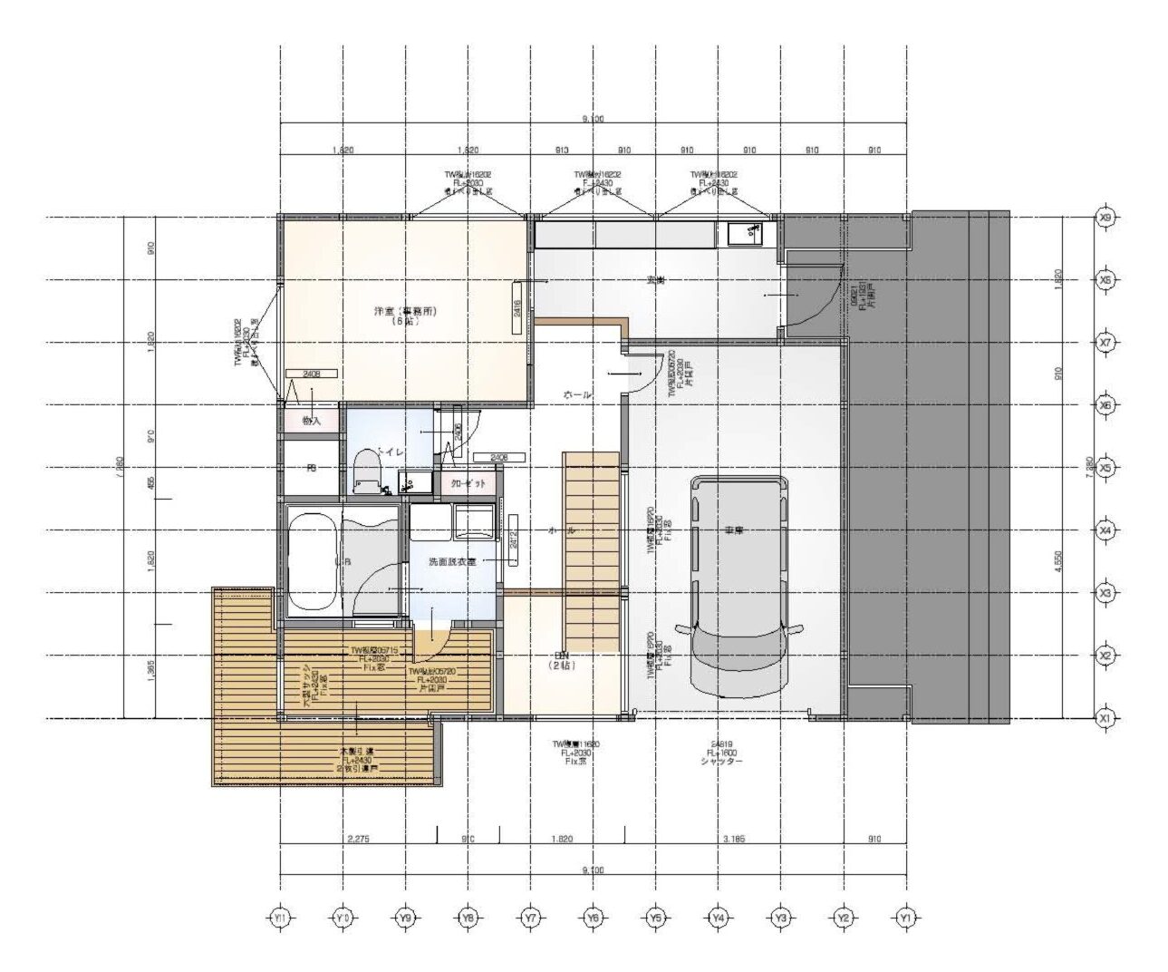 事務所兼用住宅ガレージ間取り図